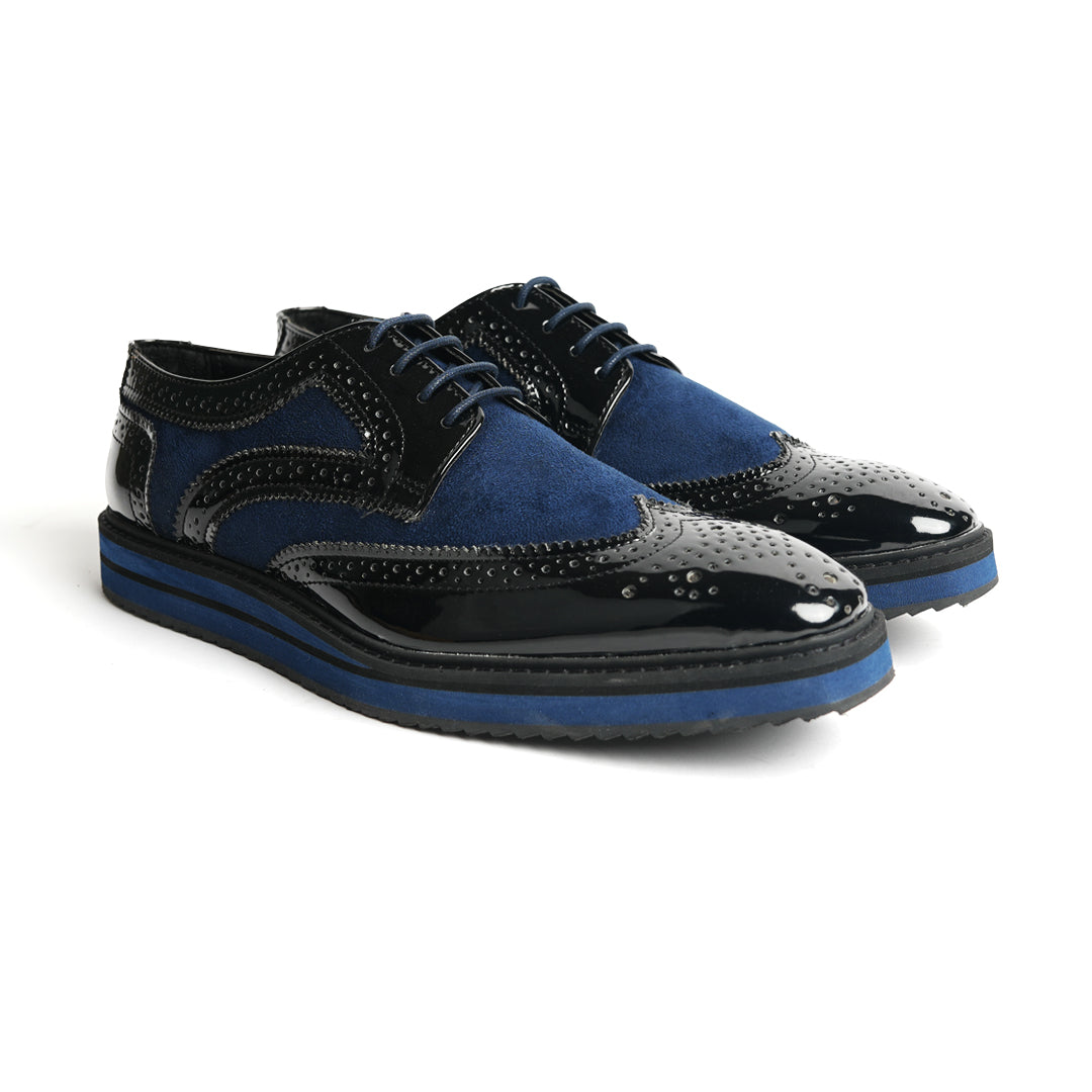 Monkstory Dual Colour Brogues - Glossy Black & Blue