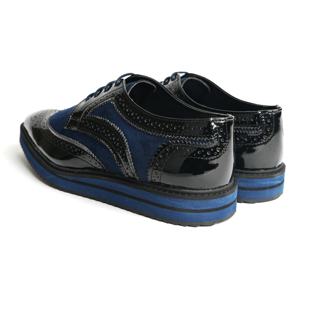 Monkstory Dual Colour Brogues - Glossy Black & Blue