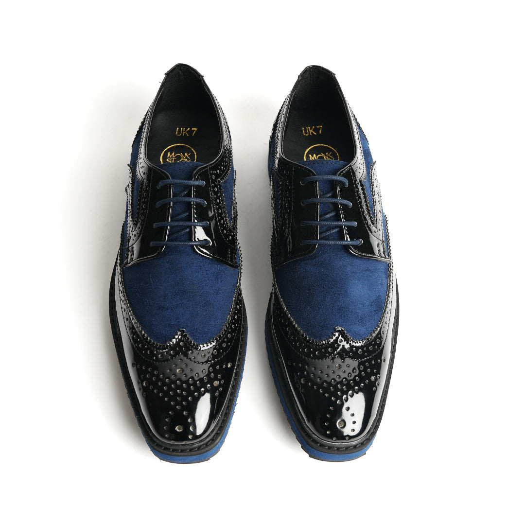 Monkstory Dual Colour Brogues - Glossy Black & Blue