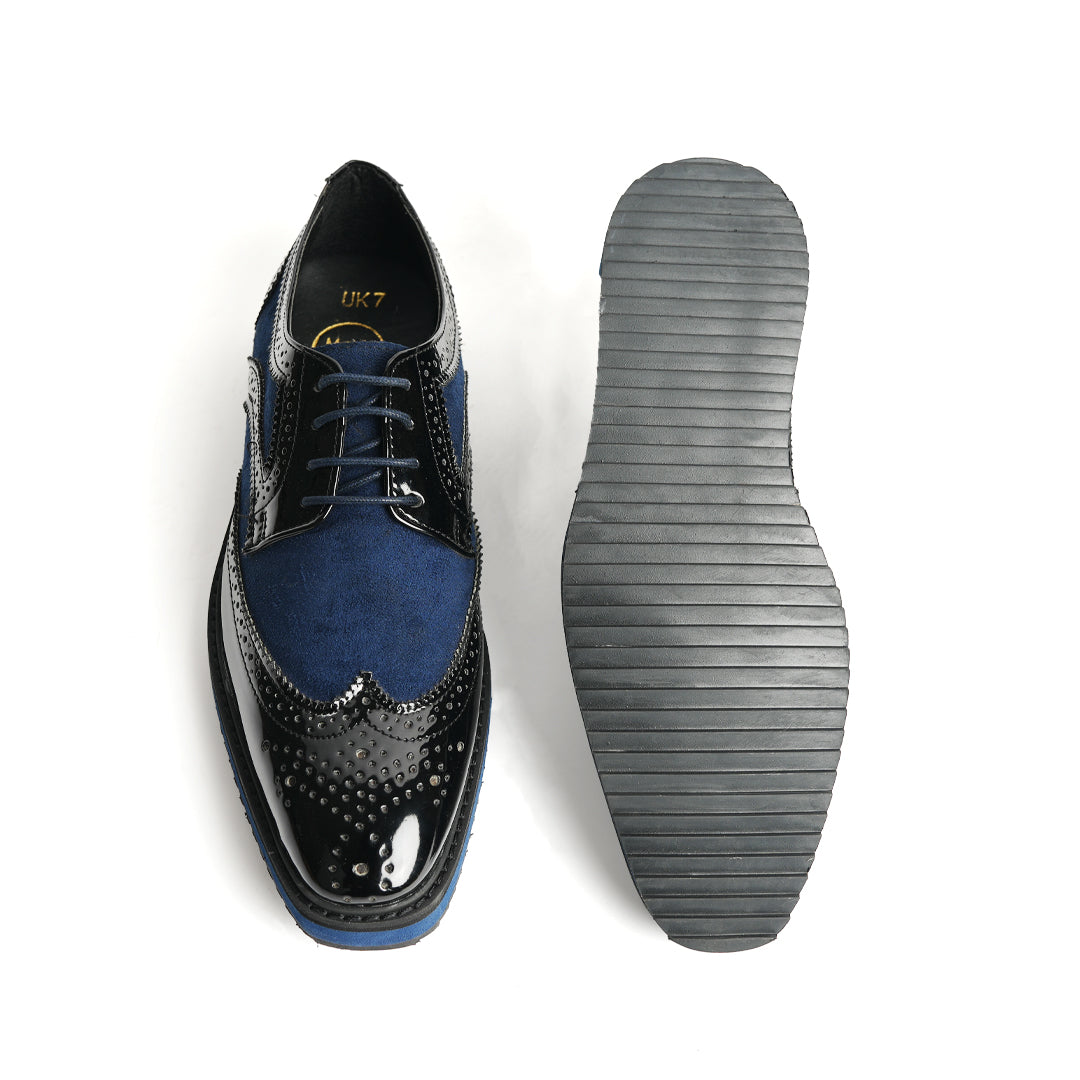 Monkstory Dual Colour Brogues - Glossy Black & Blue