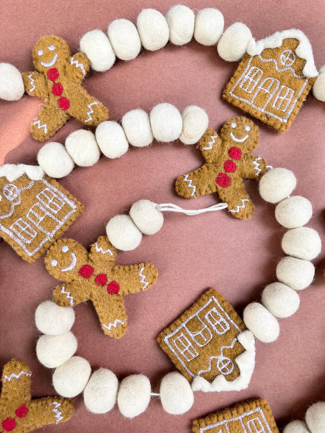 Shuddh Natural Upcycled Felt Gingerbread Man Garland, 72 inches