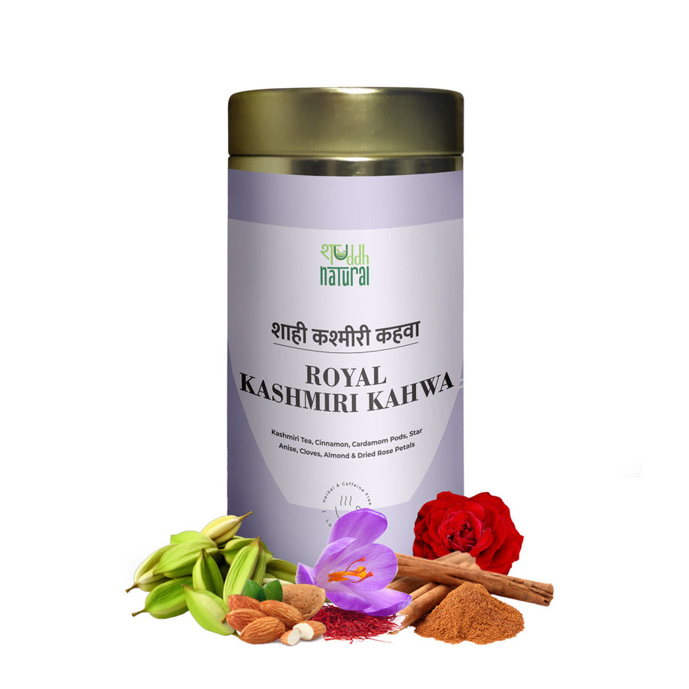 Shuddh Natural Saffron Kashmiri Kahwa Tea (The Emperor's Tea) | Detox, Immunity & Digestion | Whole Leaf Green Tea with Rose & Almond | Vegan, Preservative-Free