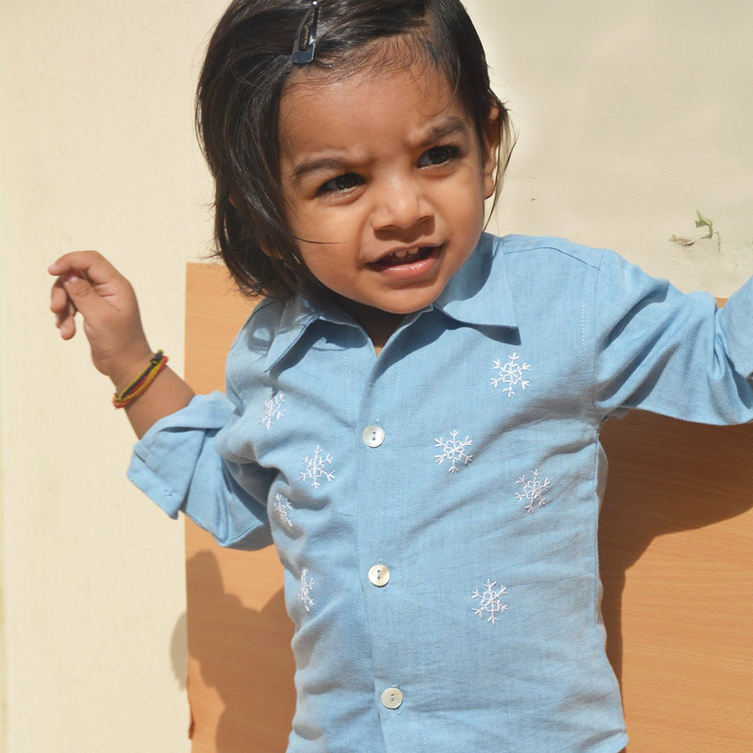Snowflakes Embroidered Denim Shirt - Suspire
