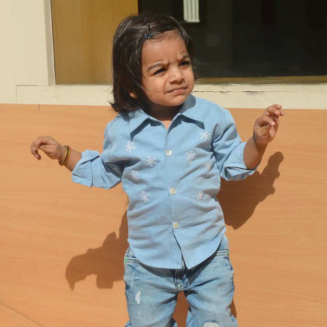 Snowflakes Embroidered Denim Shirt - Suspire