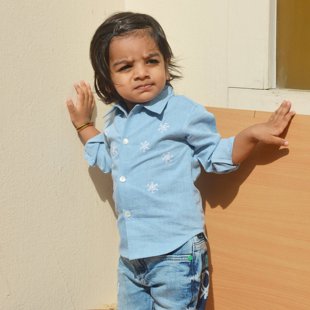 Snowflakes Embroidered Denim Shirt - Suspire