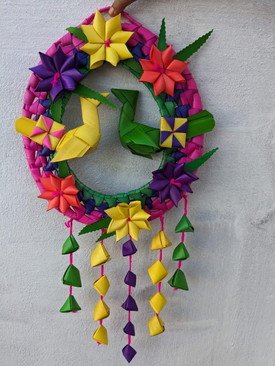 Hand Made Palm Leaf DOUBLE PARROT WREATH I Decoration I Single
