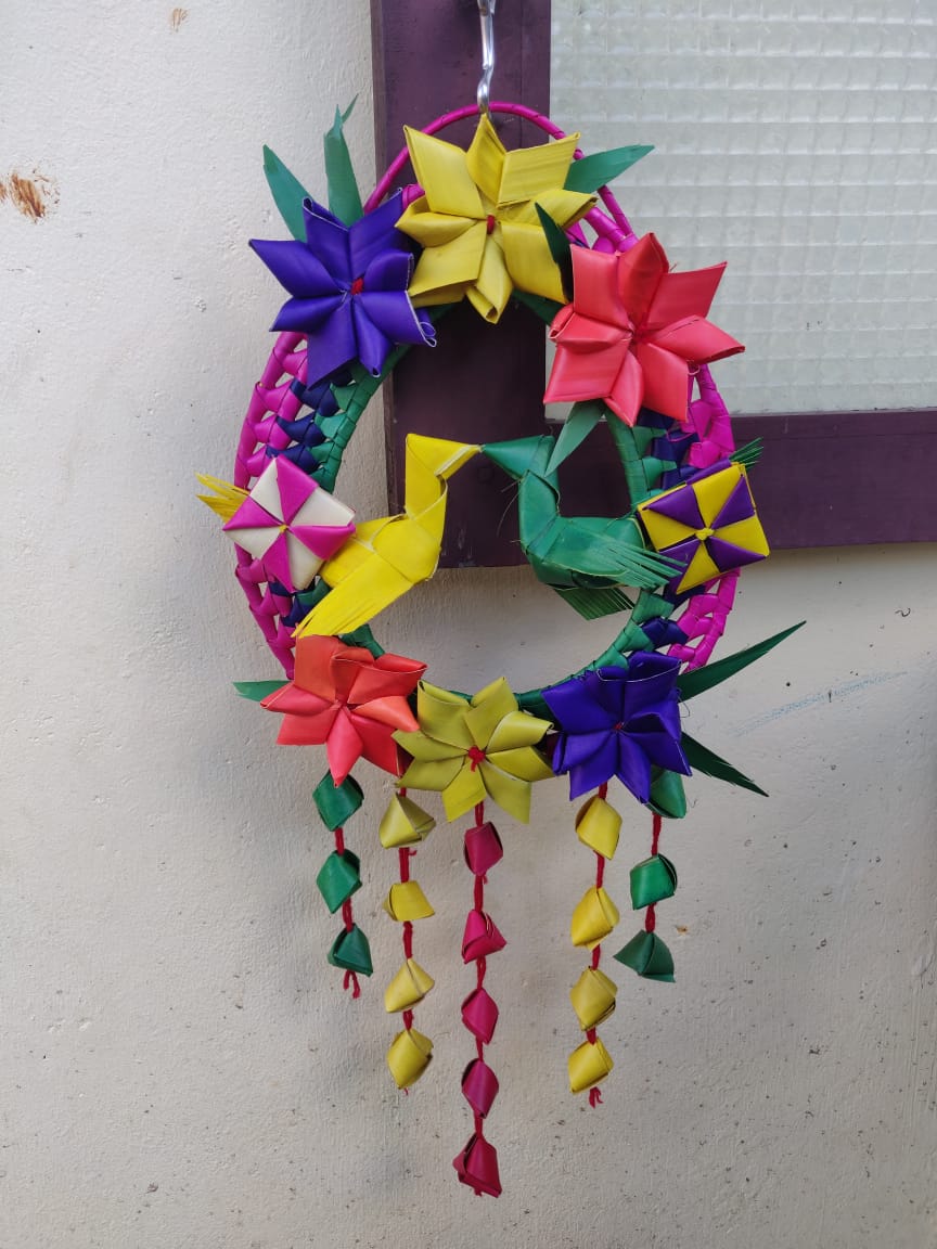 Hand Made Palm Leaf DOUBLE PARROT WREATH I Decoration I Single