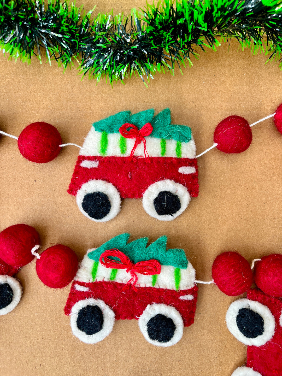 Shuddh Natural Upcycled Felt SANTA CAR Garland I 3D I Christmas Decor I 72 inches