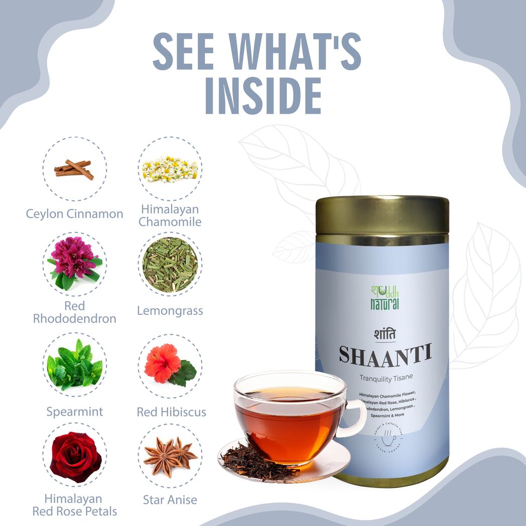 Calming I Stress Relief I Inside-Out Detox I Caffeine Free I 30 Cups I Shaanti I Floral Tisane