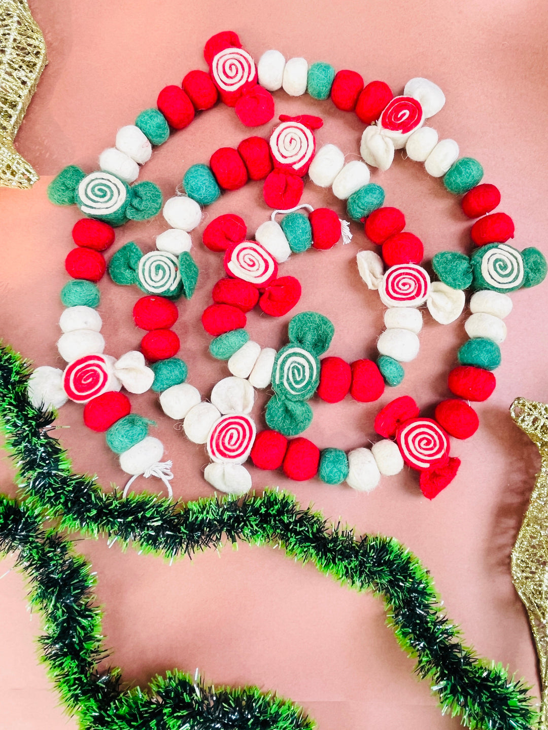 Shuddh Natural Upcycled Felt Toffee Garland, 72 inches