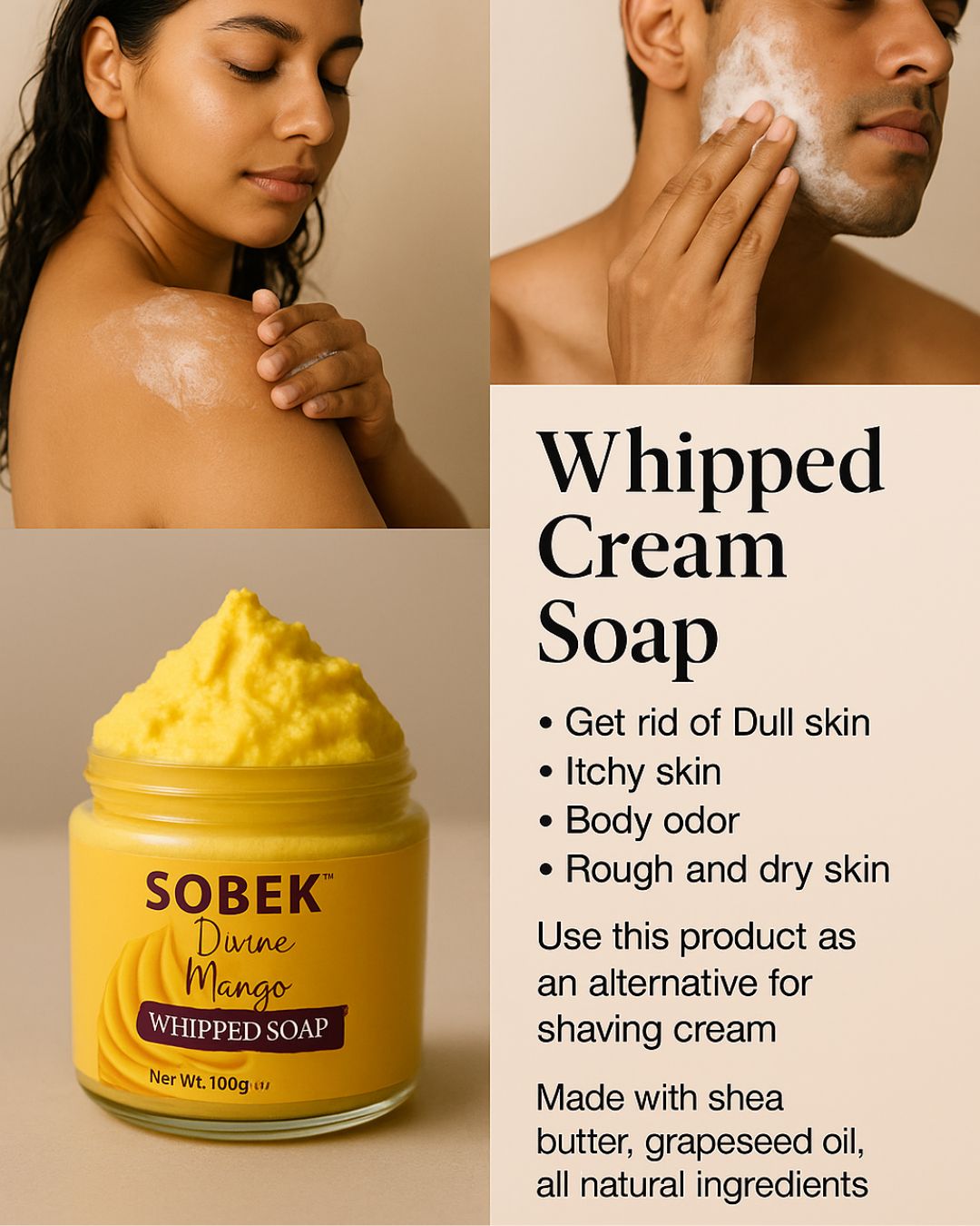 Sobek Naturals Divine mango whipped cream soap 100 g - Suspire