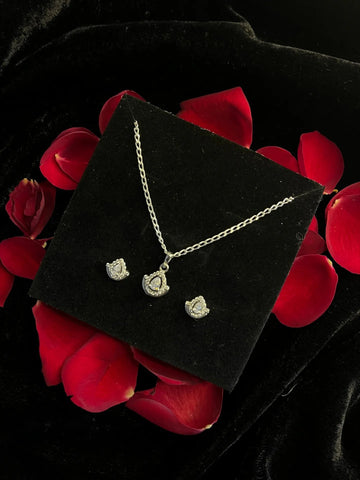 Solitaire Diya Silver Ear Ring and Pendant Set