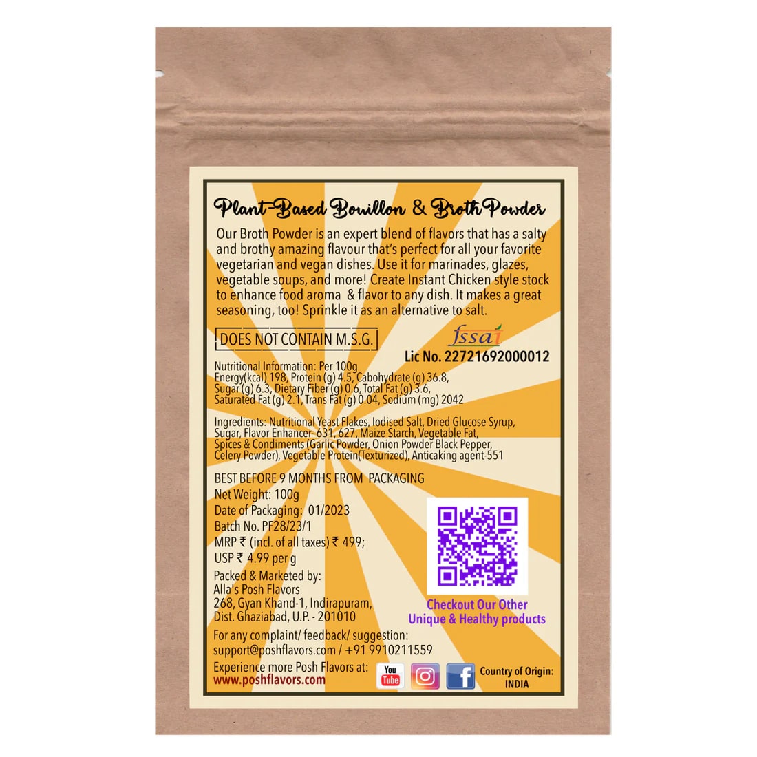 Vegan Bouillon & Broth Powder | 5 Individual Sachets | 5 litres of Soup Stock | Instant Chicken Style Stock Powder | 100% Vegan | NO MSG | Fortified with Nutritional Yeast Flakes