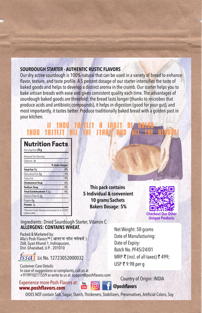 Sourdough Starter Culture | Active | Instant | Aromatic | All-Natural | Easy-to-Use Instructions Included | 5X 10 Grams sachets