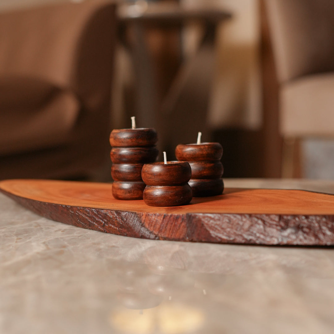 Spiral Glow Wooden Candle Stand Trio | Sustainable Festive Gift | Stackable & Reusable Tea - Light Holders | Handcrafted in Banaras - Suspire