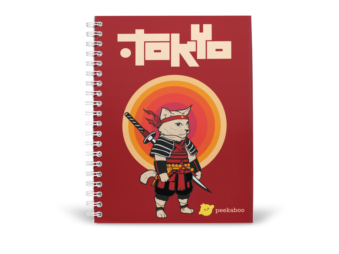 Samurai Cat Peekaboo Notebook - A5 Size Wiro Spiral Binding