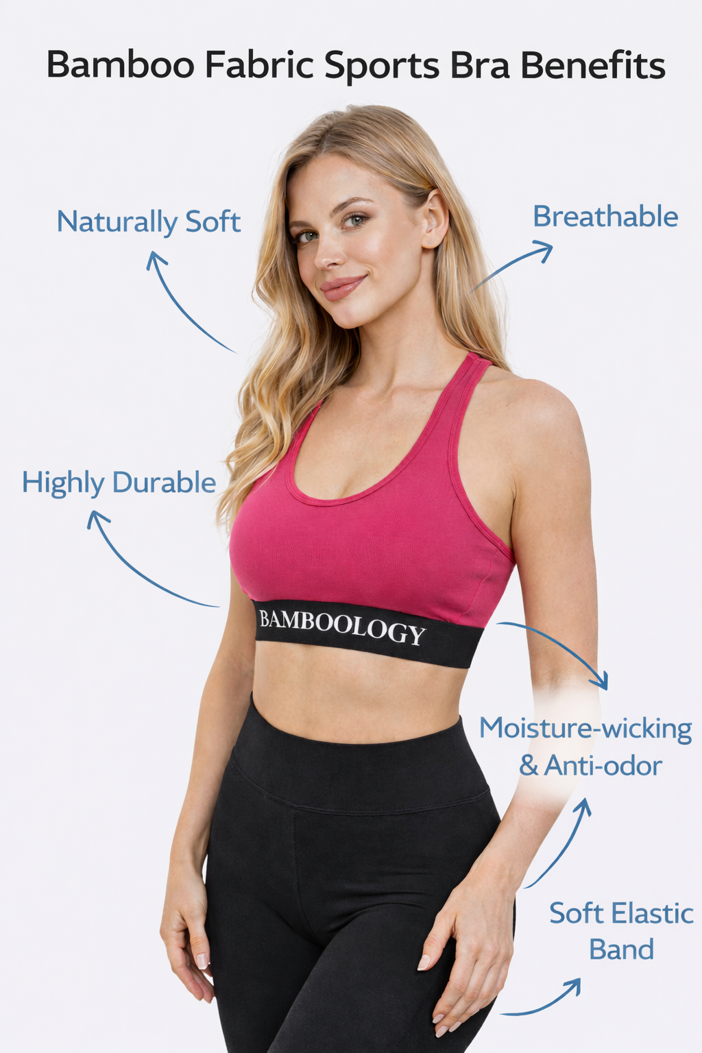 Bamboology Trends Bamboo Fabric Sports Bra for Women | Ultra-Soft, Breathable, Sweat-Wicking Activewear | Fuchsia
