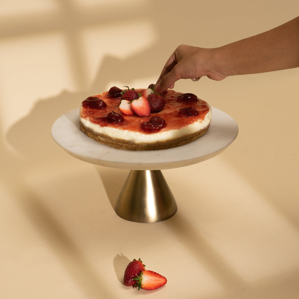 Muun Home White Marble Cake stand with Gold Base