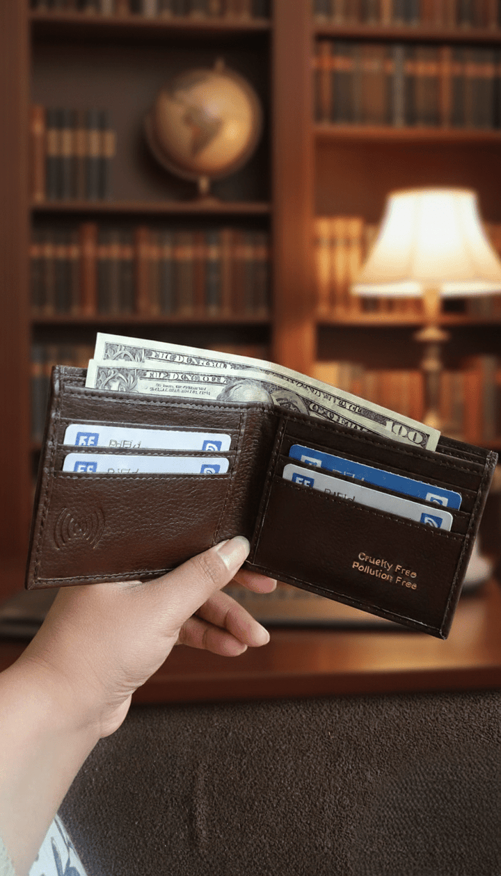 SriJeevanam's Kae Men Dark Brown Vegan RFID Wallet - Suspire