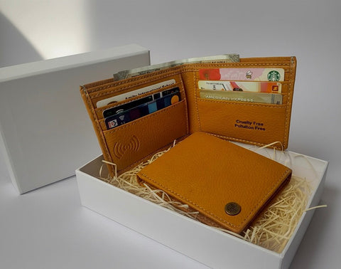 SriJeevanam's Kae Men Tan Vegan RFID Wallet – Sleek Plant-Based Leather-Free Wallet