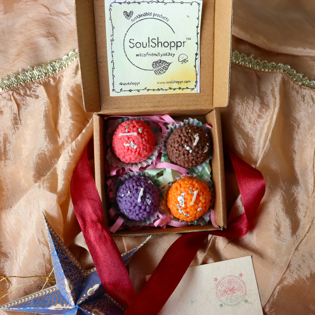 Soul Shoppr Motichoor Laddoo Candles - Gift Hamper of 4 | 4 Flavours and Fragrances