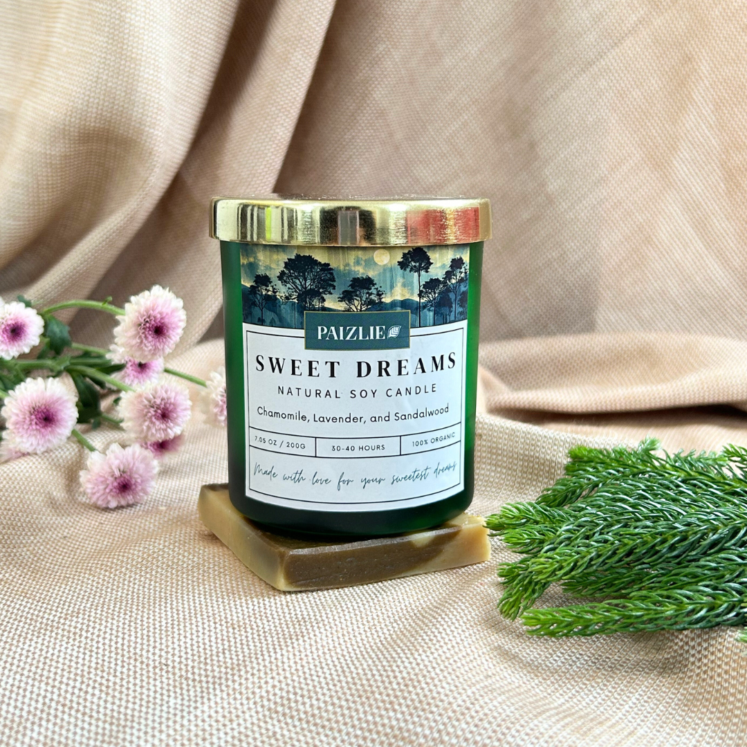 Paizlie Sweet Dreams Scented Candle | Handmade with Pure Soy Wax | Organic Essential Oils of Chamomile, Lavender & Sandalwood