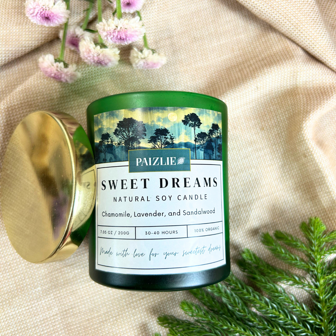 Paizlie Sweet Dreams Scented Candle | Handmade with Pure Soy Wax | Organic Essential Oils of Chamomile, Lavender & Sandalwood