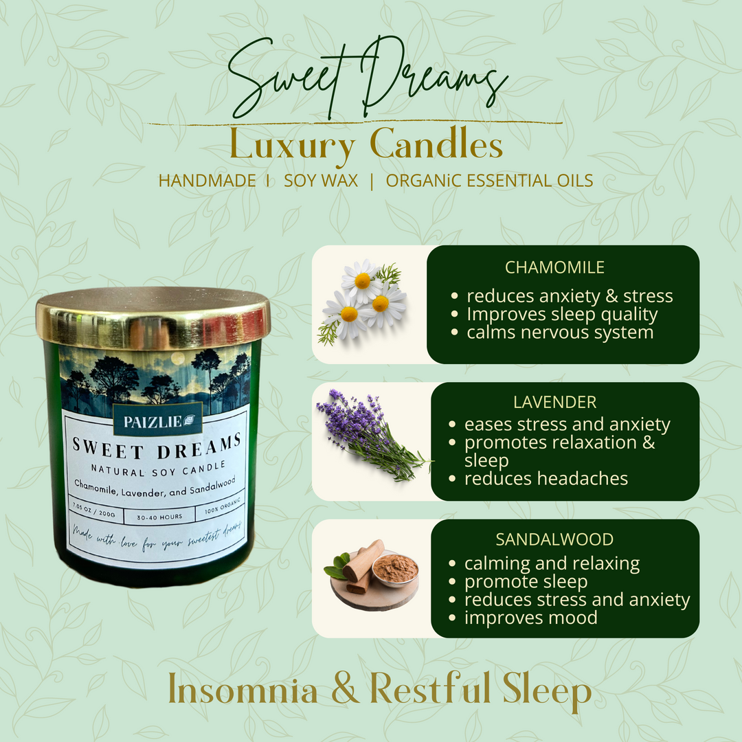 Paizlie Sweet Dreams Scented Candle | Soy Wax, Chamomile, Lavender & Sandalwood