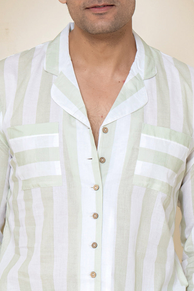 Paizlie Sage Stripes Sleepwear Set | Cambric Cotton | Men&