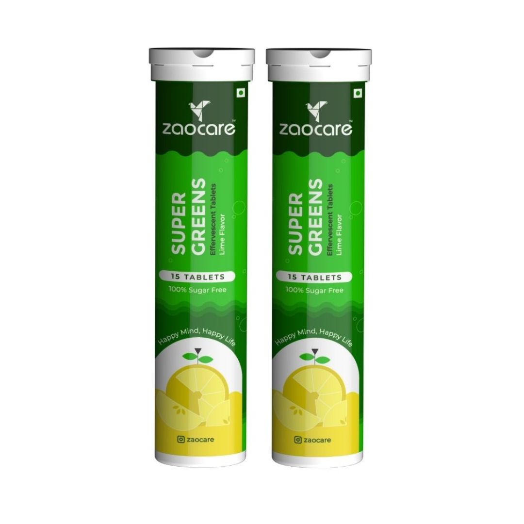 Zaocare Supergreen Effervescent Tablets For Tummy Fat Burn & Gut Detox | 100% Vegan