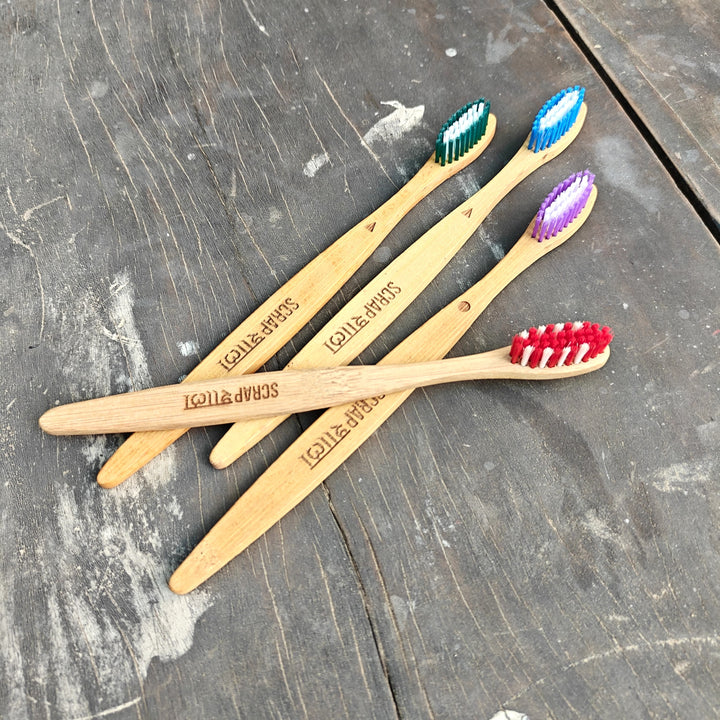 Scrapshala Bambooclean toothbrush family pack | Natural Bamboo | Soft Multicolored Bristles