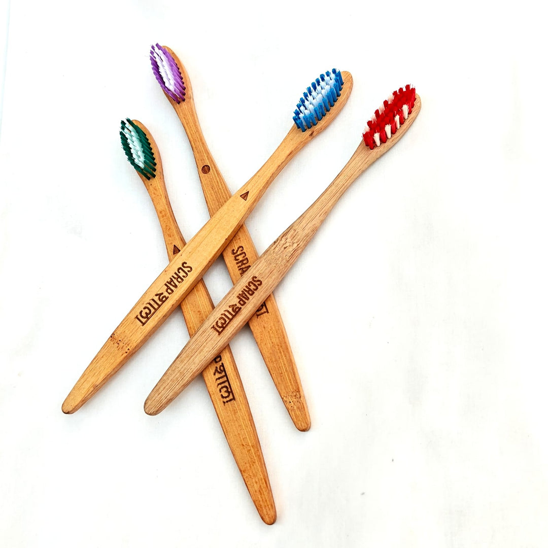 Scrapshala Bambooclean toothbrush family pack | Natural Bamboo | Soft Multicolored Bristles