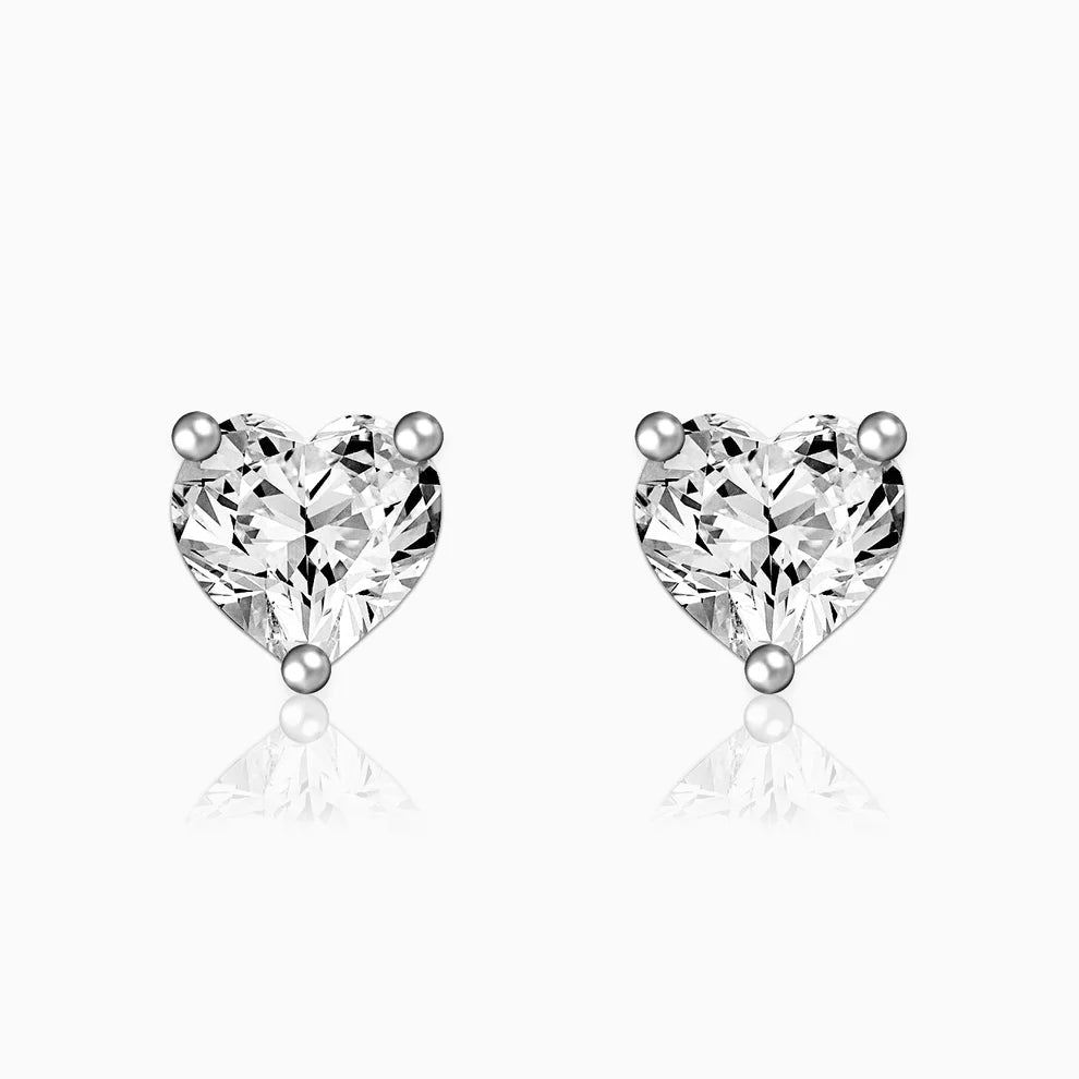 Sterling Silver Heart Solitare Studs