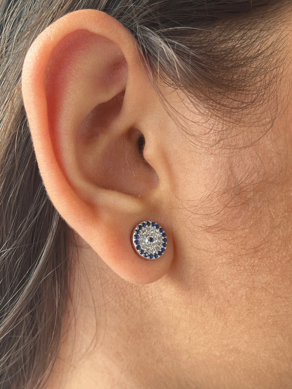 Sterling Silver Iced Evil Eye Earrings