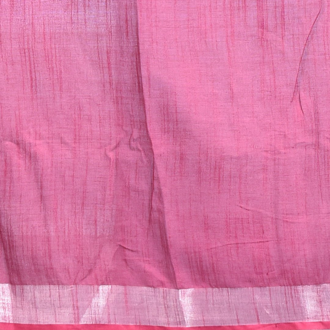 Stotra Fuchsia Pink Floral Design Embroidered Linen Saree - Suspire