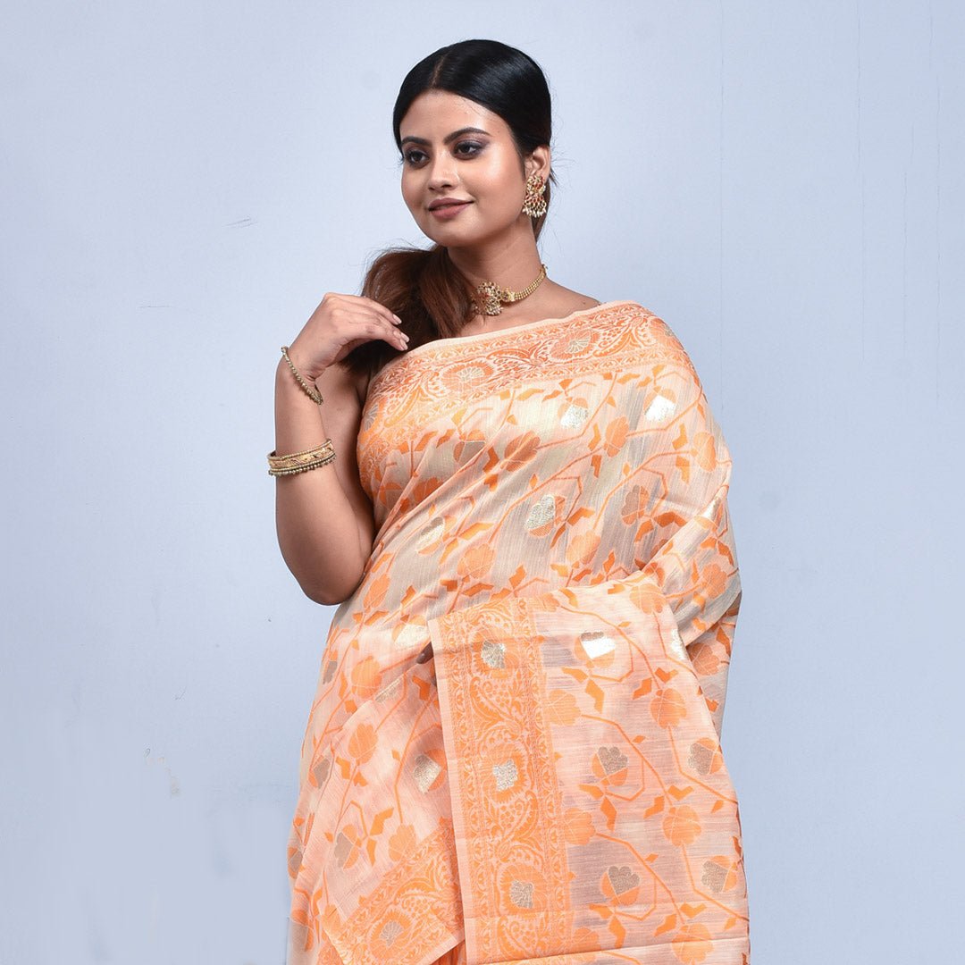 Stotra Jamdani Design Linen Saree - Suspire