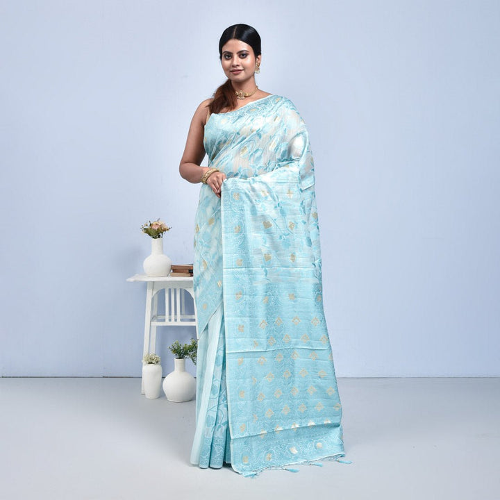 Stotra Jamdani Design Linen Saree - Suspire