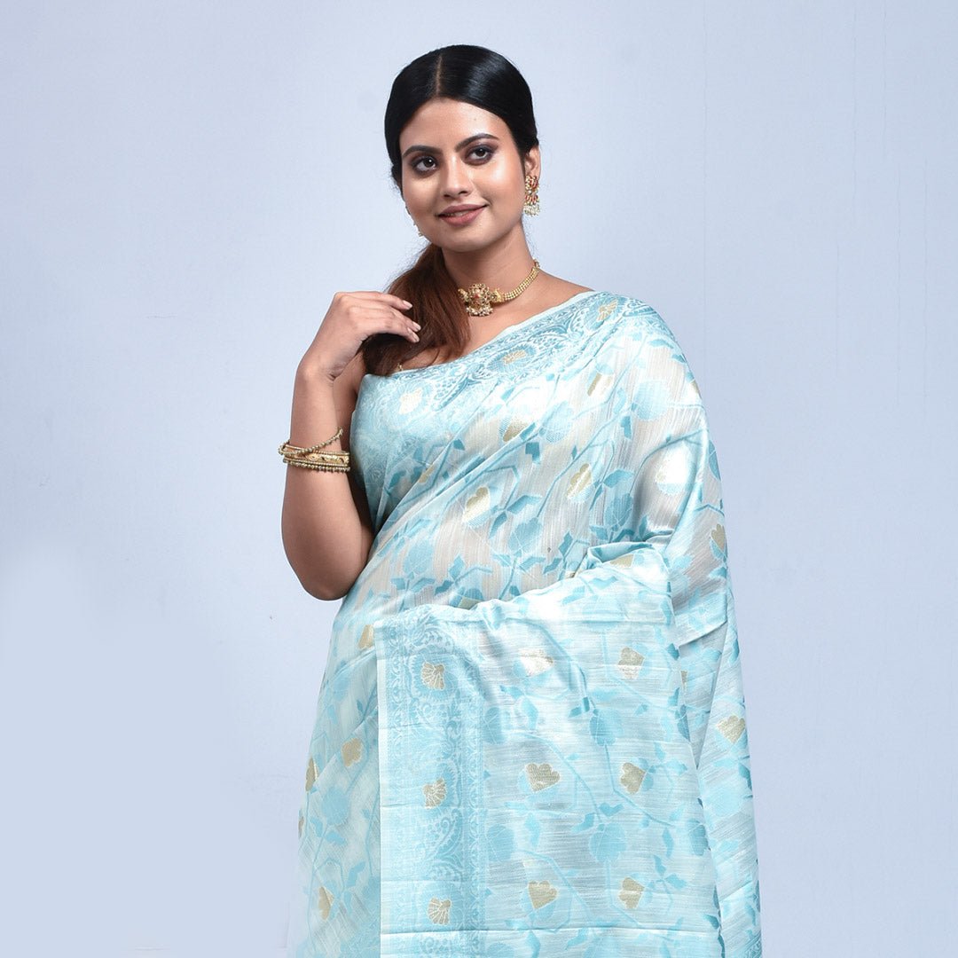 Stotra Jamdani Design Linen Saree - Suspire