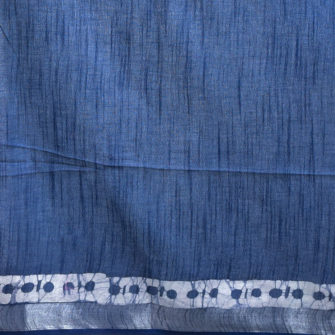 Stotra Navy Blue Batik Print Linen Saree - Suspire