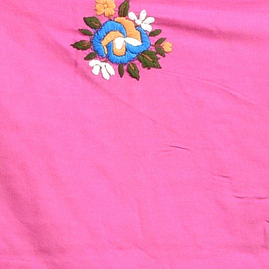 Stotra Pink Floral Design Hand Embroidered Linen Saree - Suspire