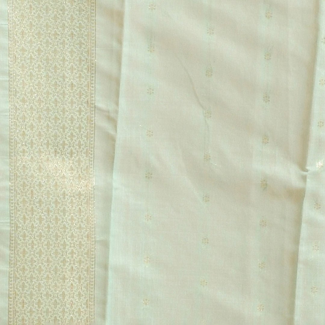 Stotra Sea Green Floral Design Banaras Linen Saree - Suspire