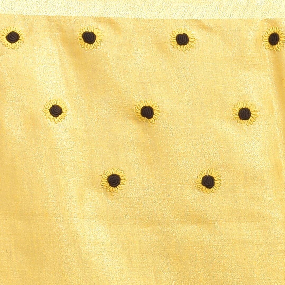 Stotra Sun flower Design Hand Embroidered Linen Saree - Suspire