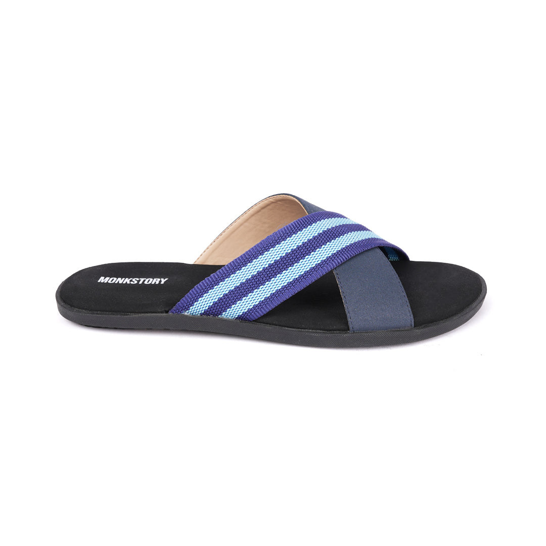 Monkstory Blue Striped Strap Sandals - Black and Grey