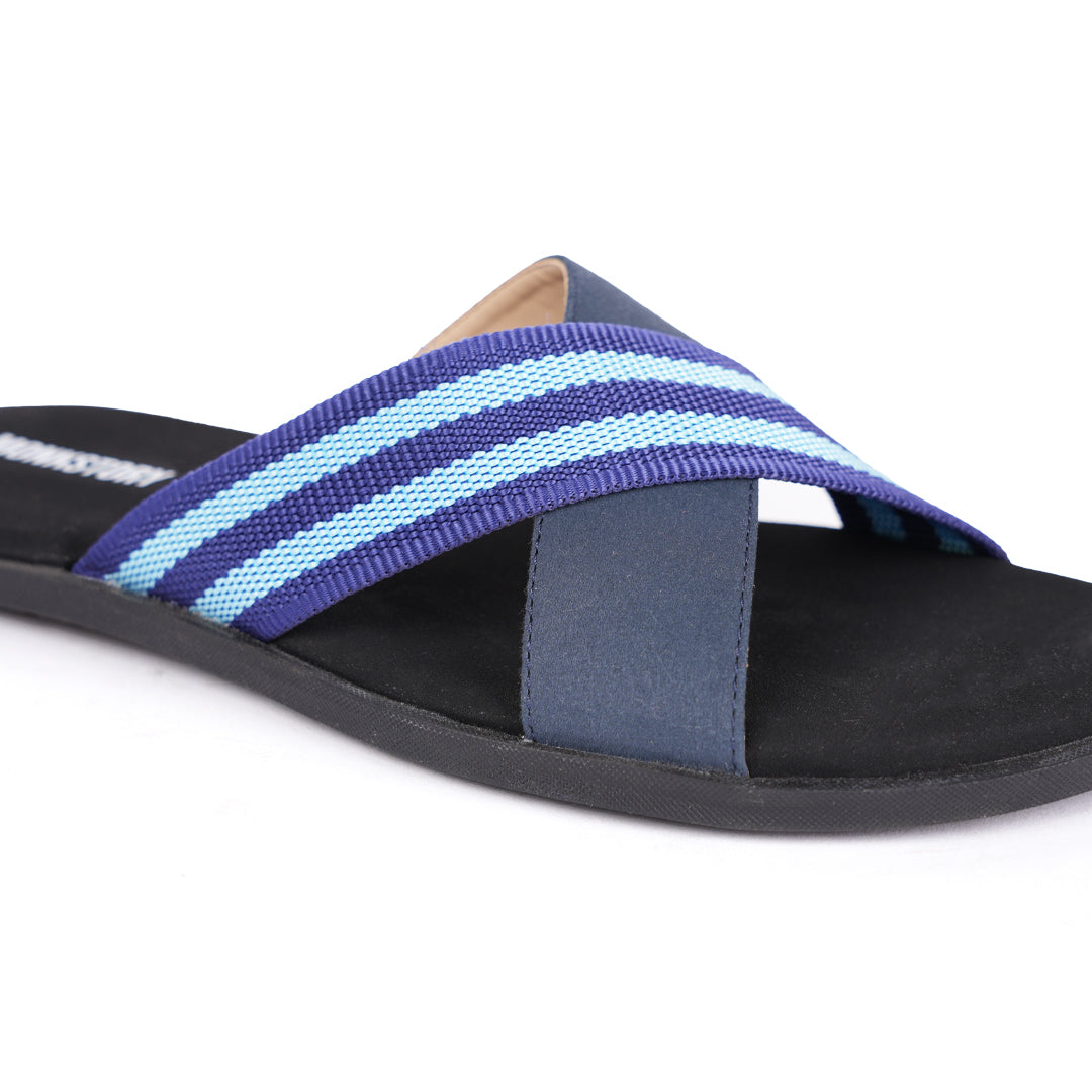 Monkstory Blue Striped Strap Sandals - Black and Grey