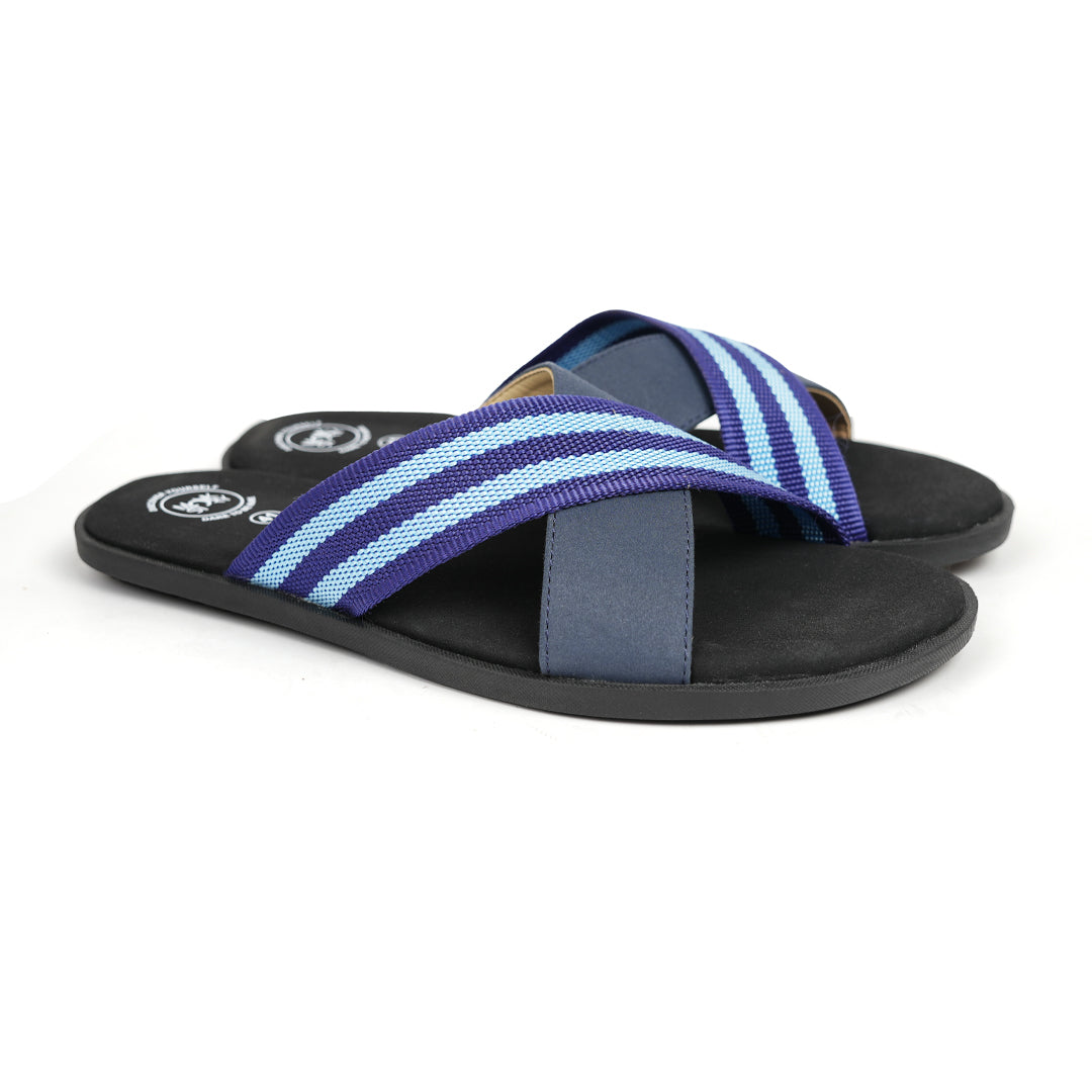 Monkstory Blue Striped Strap Sandals - Black and Grey