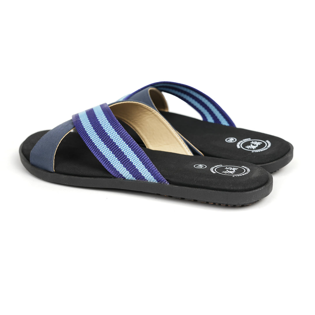 Monkstory Blue Striped Strap Sandals - Black and Grey
