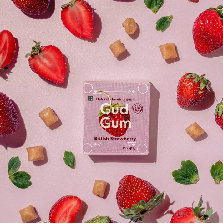 Gud Gum Strawberry Chewing Gum | Pack of 4