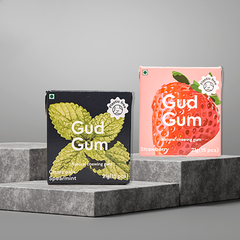 Gud Gum Chewing Gum - Mini Pack of 4 - Strawberry x 2 & Charcoal x 2