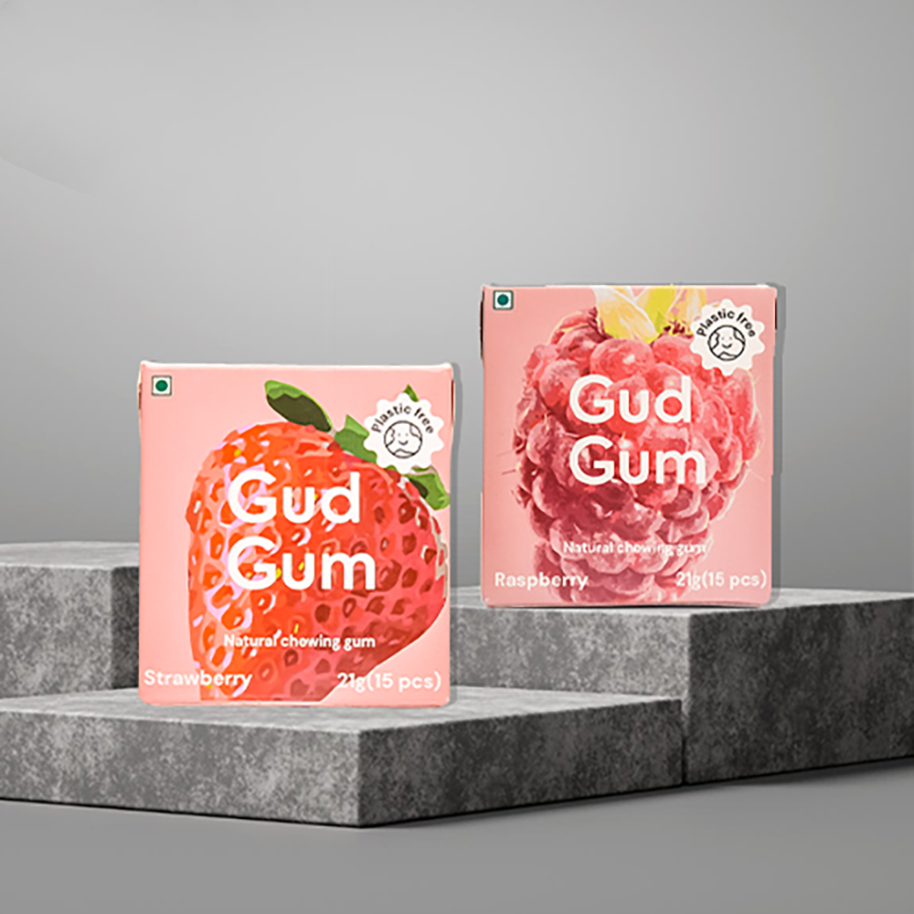 Gud Gum Mini Chewing Gum Combo | Raspberry & Strawberry | Pack of 4