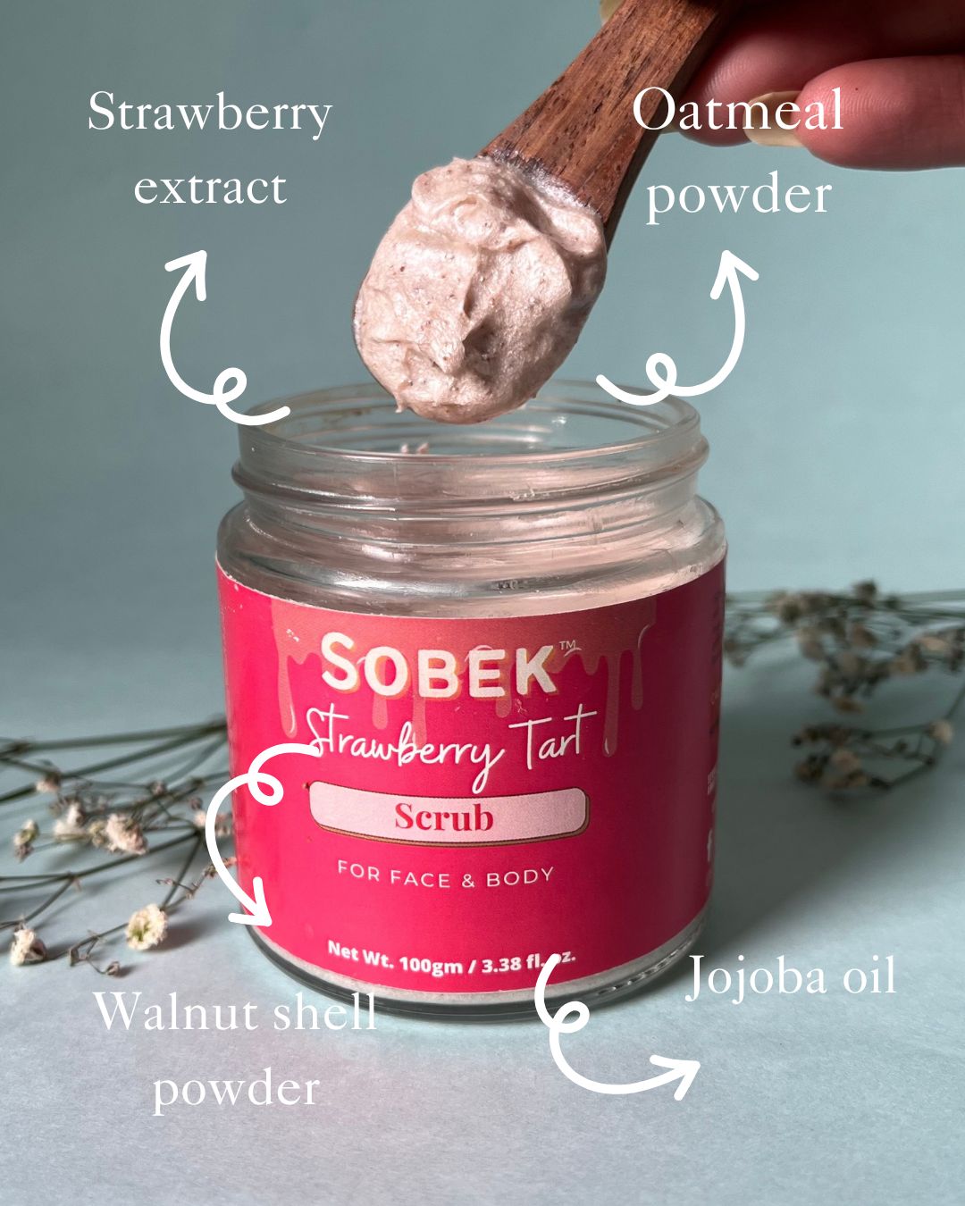 Sobek Naturals Strawberry Tart Face and Body Scrub- Paraben & SLS Free - 100 gm